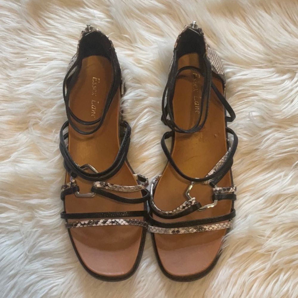 Essex Lane Abiya Women’s Snake Print Leather Strappy Open Toe Sandals Size 9.5